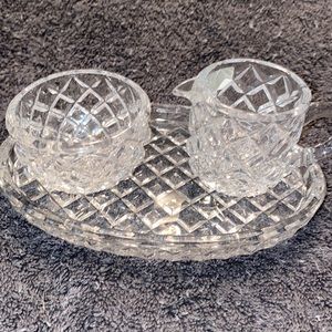 Lead Crystal Small Sugar Bi& Small Creamer with Crystal Tray